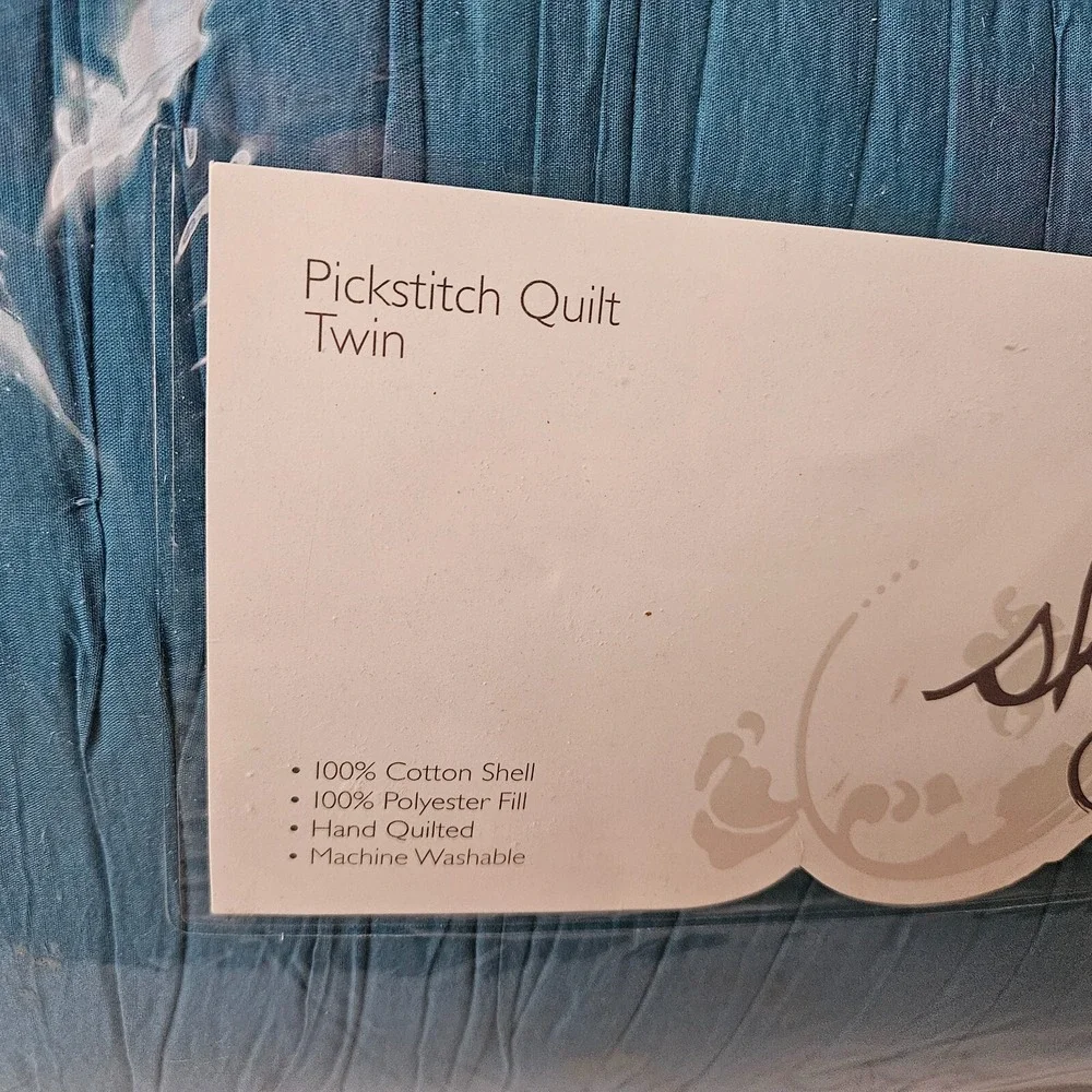 Twin Pickstitch Blue Quilt Bedding Ruched Feminine‎ Cottagecore Cotton Sky New